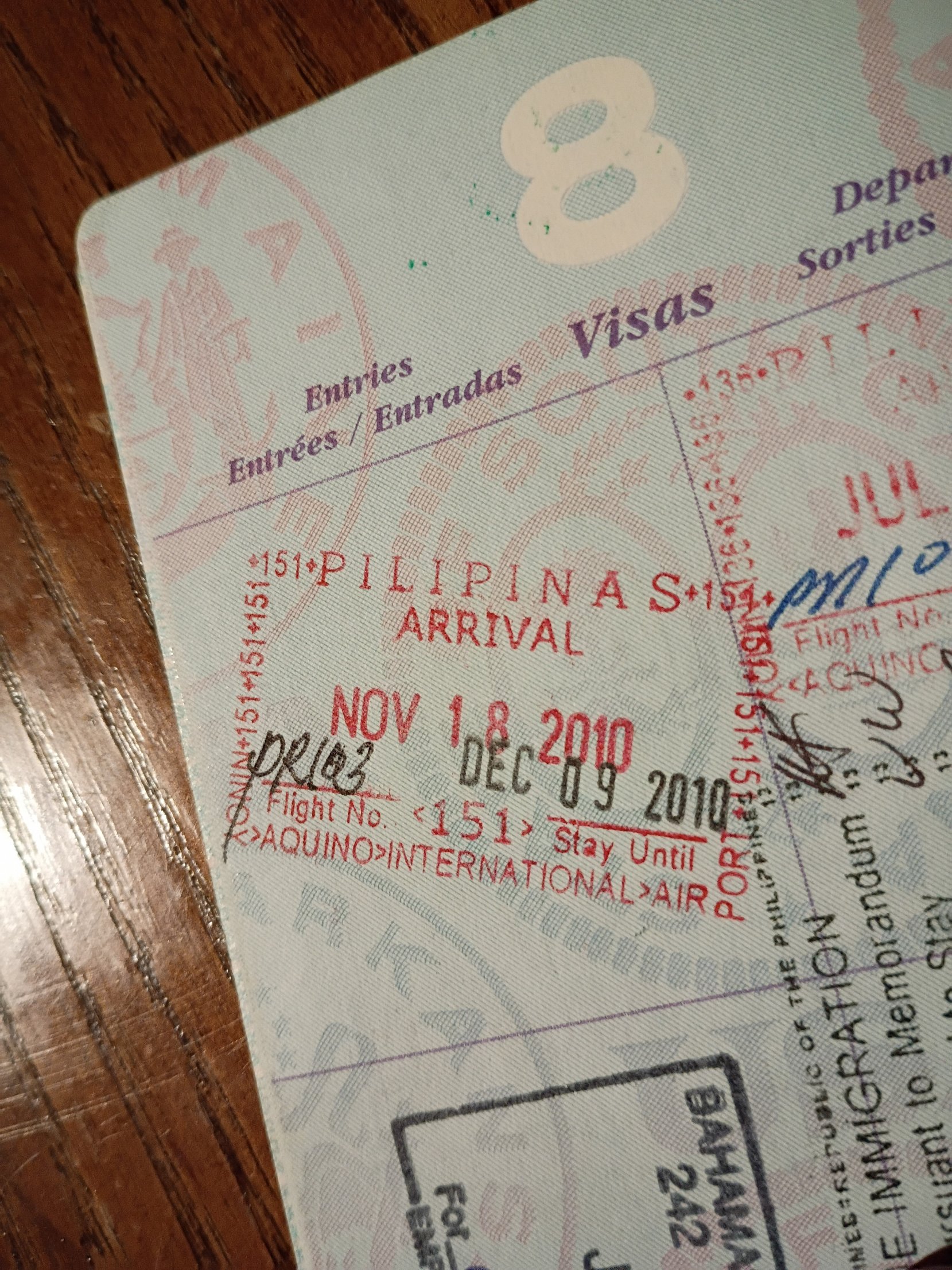 Philippine arrival stamp in Steve’s passport dated November 18, 2010.
